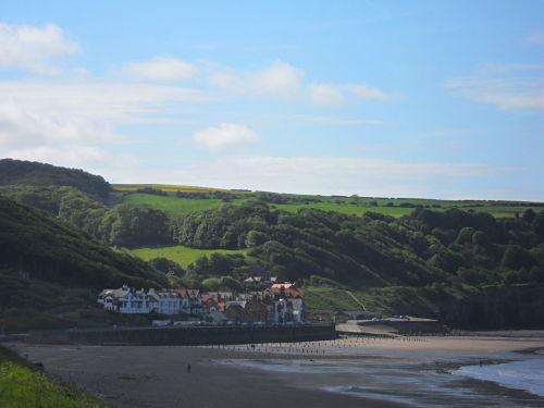 The village of Sandsend as you approach from Whitby, you can just see the upper reaches of the climb on the left of the picture to the right of the cluster of trees.