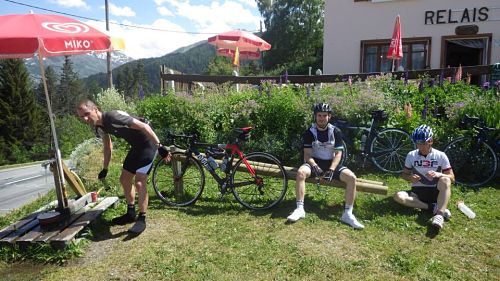 Me, Graeme and Dave taking on water at the top of the Telegraph, Graeme looks a bit fed up and we still have 50 miles and the Galibier to go!