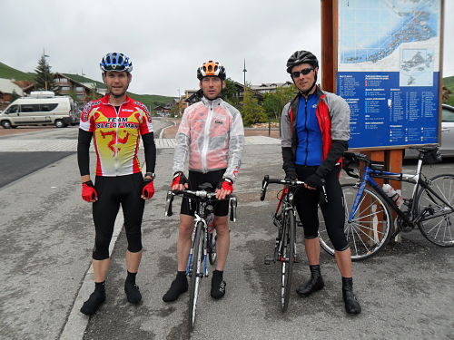 At the top of the Alpe! Dave, Ian and myself, Graeme is on photo duty