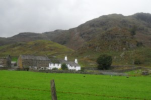 Fell Foot Farm – the climb starts here, you can see the road winding up behind